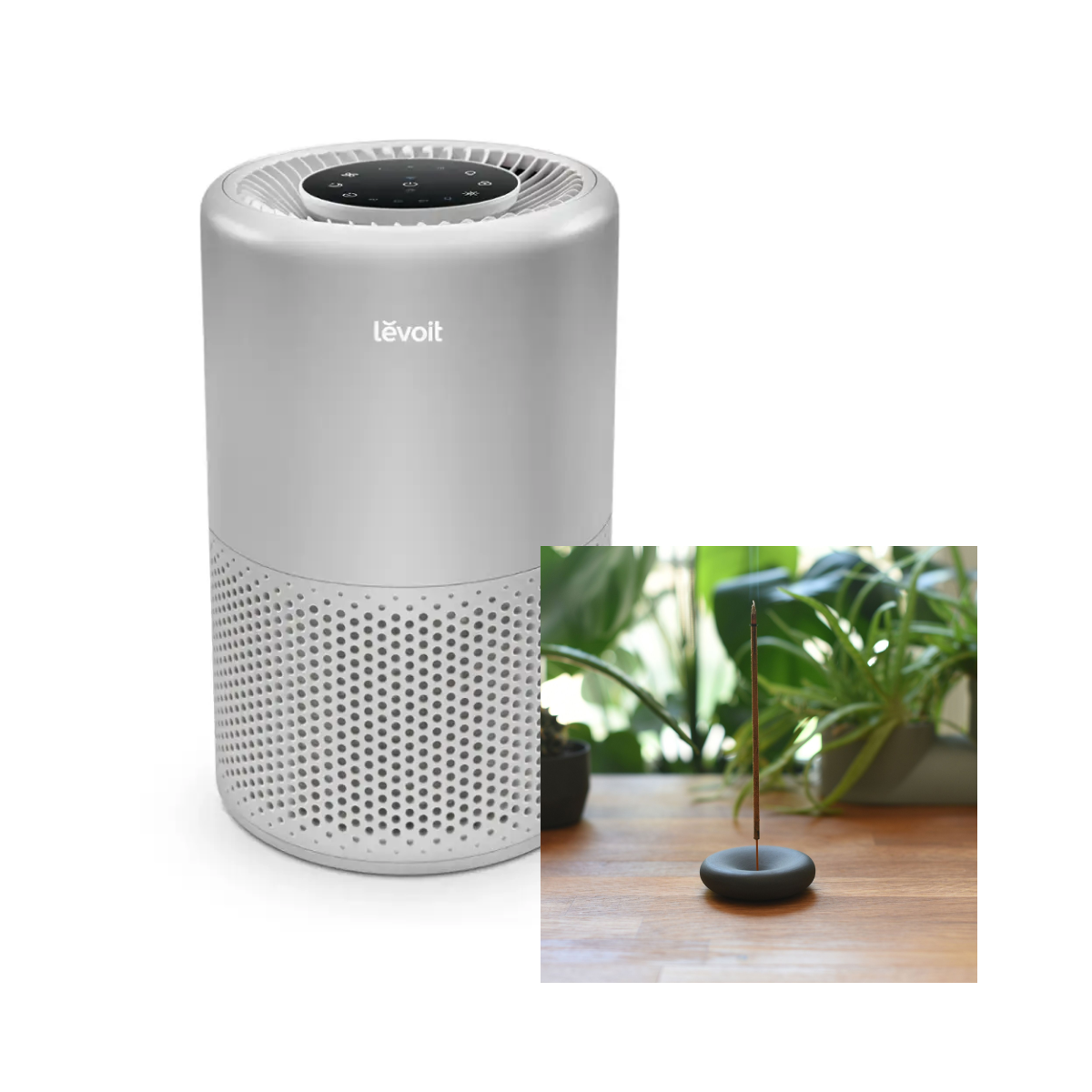 Levoit - Core 200S Smart Air Purifier - Grey + Misewell Eve Ceramic Incense Holder (Black)
